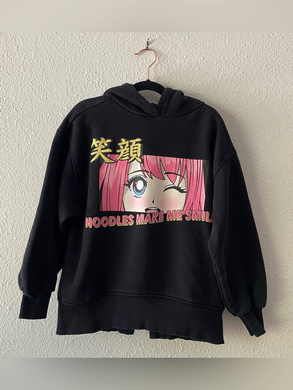 Zara Girls Anime Hoodie Black Noodles Make Me Smile Graphic Size 9